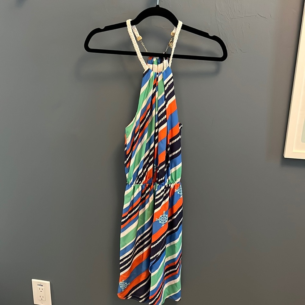Lilly Pulitzer Kenneth Overboard Stripe Braided Chain Halter Dress Size XS